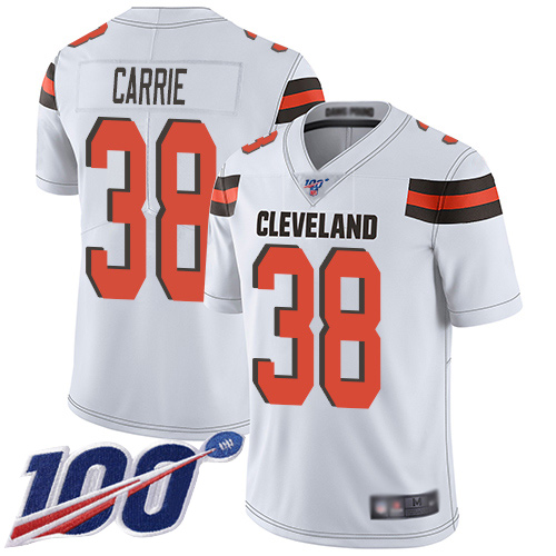 Cleveland Browns T J Carrie Men White Limited Jersey 38 NFL Football Road 100th Season Vapor Untouchable